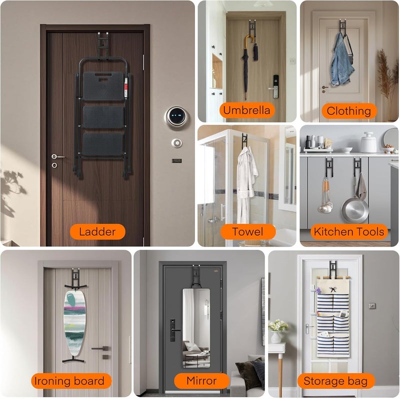 FYY Over The Door Hooks - 2 Pack Heavy Duty Triple-Hook Organizer Hanger with Non-Slip Rubber for Towels, Clothes, Hats & Bags Use in Bathroom, Bedroom, Kitchen - Fits Interior Doors Up to 1.6" Black - Image 5